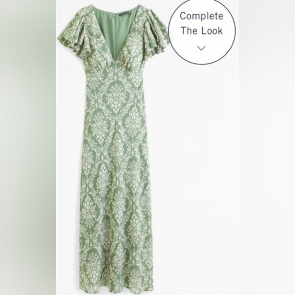 Abercrombie & Fitch Ruffle Sleeve Slip Maxi Dress